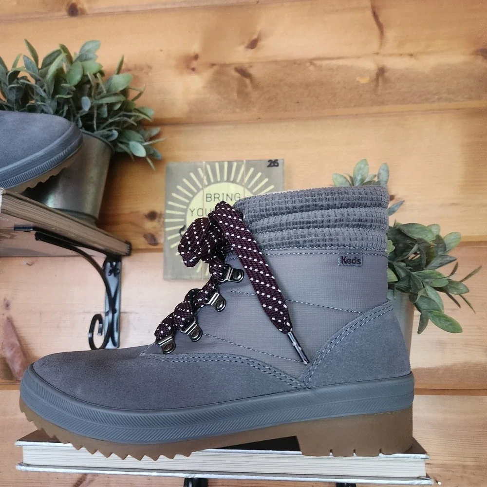 Keds‎ Suede Leather Winter Water Resistant Ankle Camp Boot Gray WH65575 Size 8